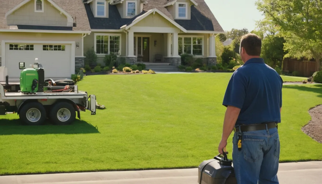 A friendly septic provider speaking with a homeowner beside a pumper truck in St. Louis